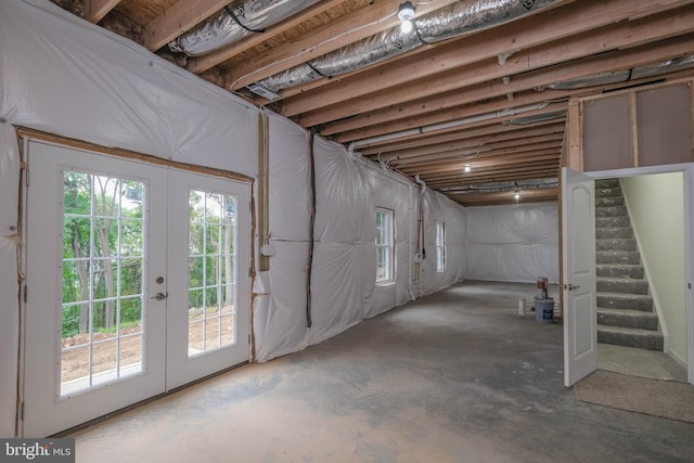 basement featuring french doors