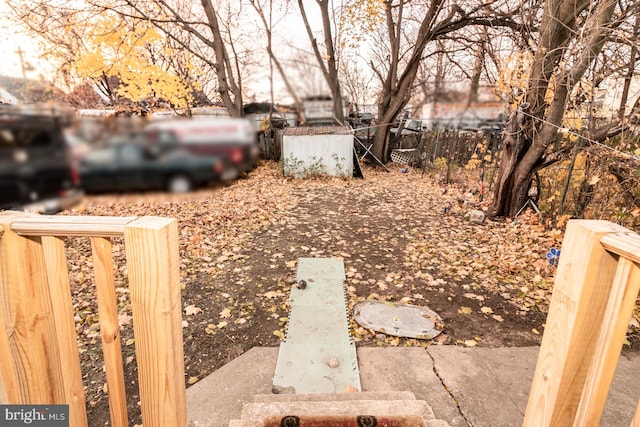 view of yard featuring a shed