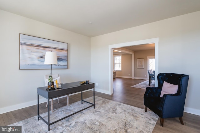 office space with hardwood / wood-style floors