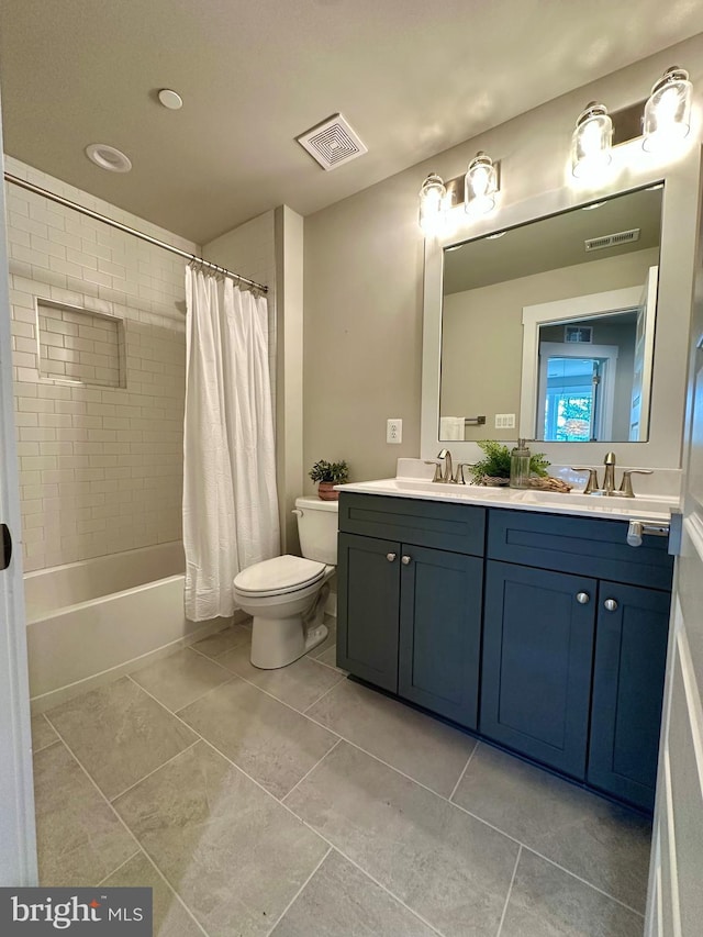 3104 Paper Mill Rd, Phoenix, MD 21131 - bathroom with double vanity, toilet, tile patterned floors, and shower / bathtub combination with curtain