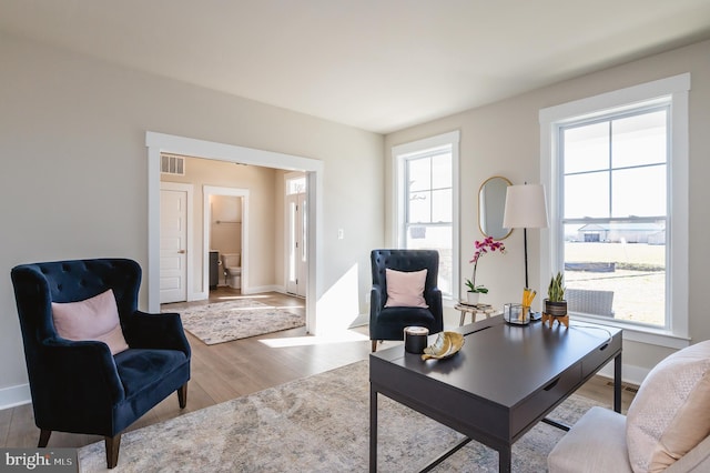 office space with wood-type flooring and a wealth of natural light