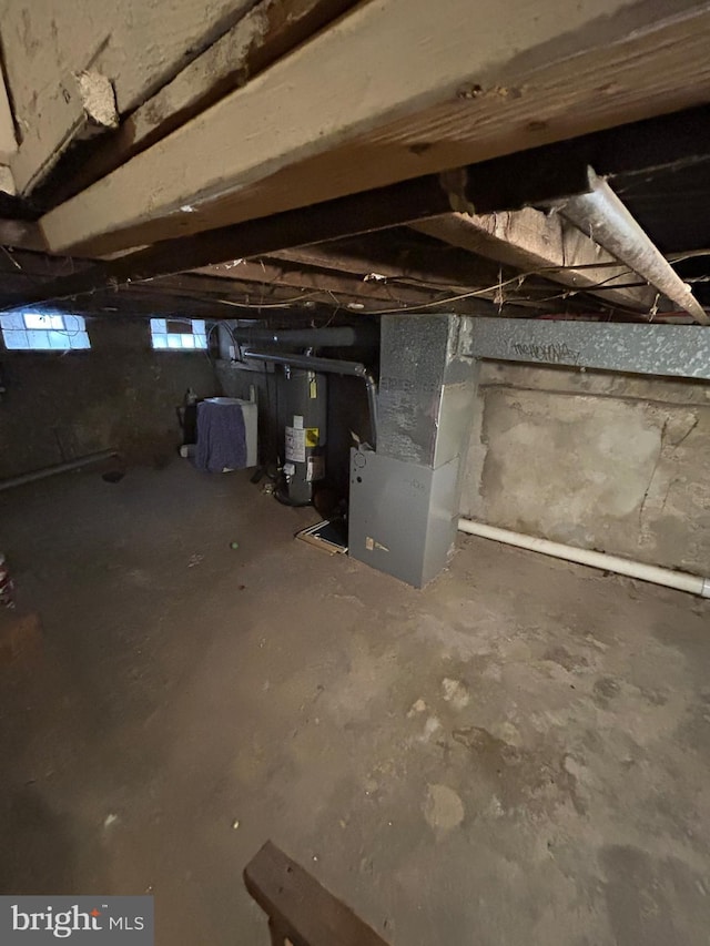 basement with water heater