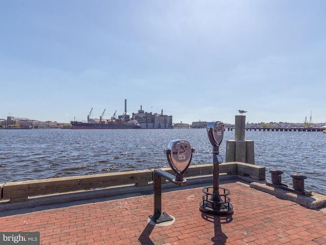 view of dock with a water view