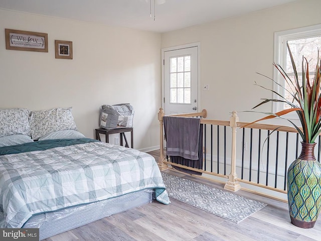 bedroom featuring multiple windows and hardwood / wood-style flooring