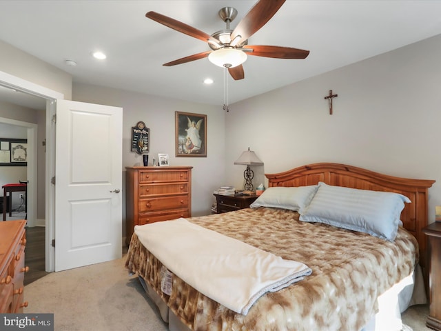 1150 Lewisville Rd, Berryville, VA 22611 - bedroom featuring recessed lighting, light colored carpet, and ceiling fan