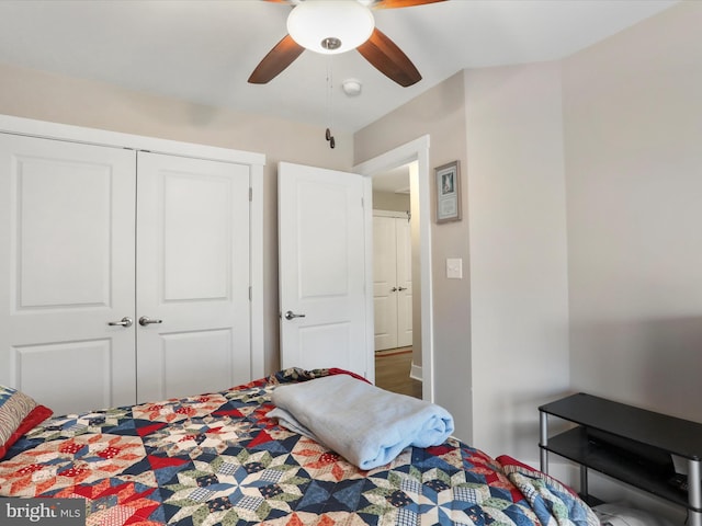 bedroom featuring a closet and ceiling fan