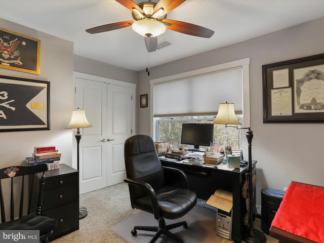 1150 Lewisville Rd, Berryville, VA 22611 - carpeted home office featuring a ceiling fan