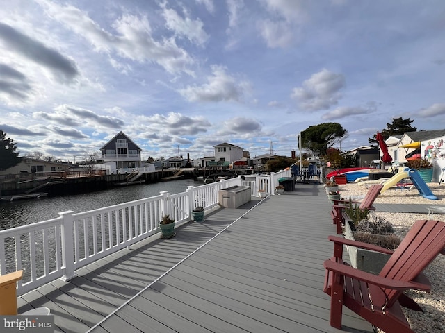 dock area with a water view