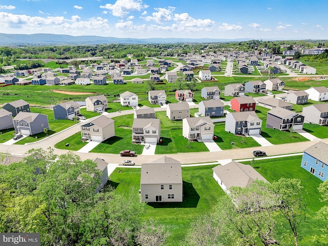 birds eye view of property featuring a mountain view