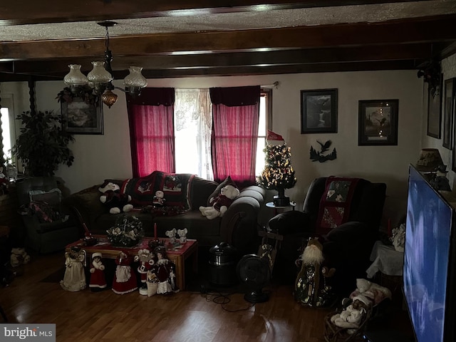 560 Frosty Hollow Rd, Fisher, WV 26818 - living room featuring wood finished floors and beamed ceiling