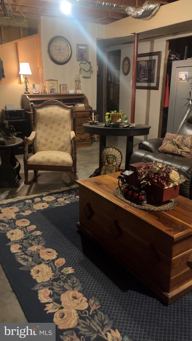 living area featuring carpet flooring