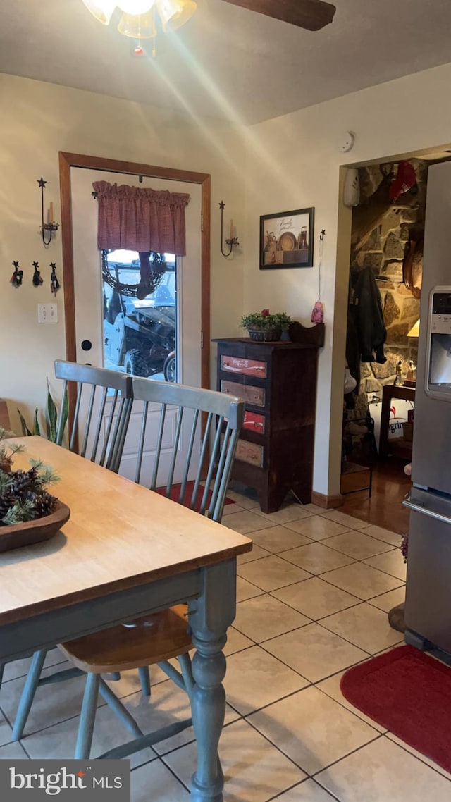 560 Frosty Hollow Rd, Fisher, WV 26818 - dining area featuring ceiling fan and light tile patterned floors