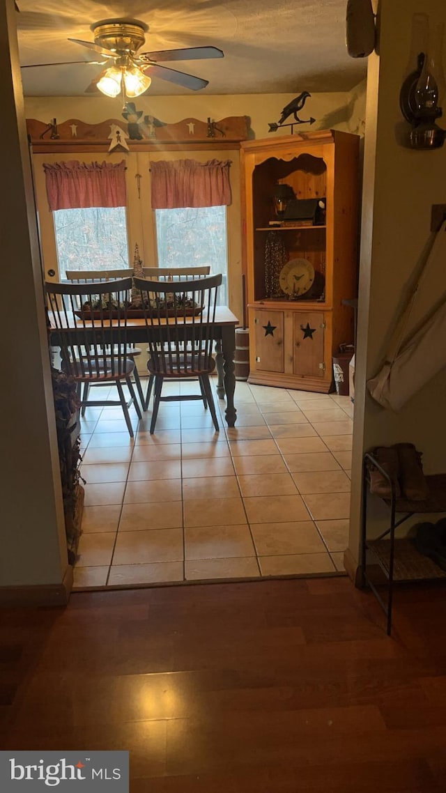 560 Frosty Hollow Rd, Fisher, WV 26818 - dining area with ceiling fan and light tile patterned flooring
