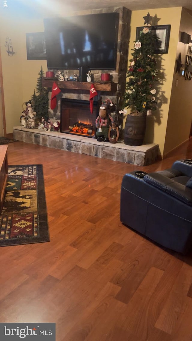 560 Frosty Hollow Rd, Fisher, WV 26818 - living area featuring wood finished floors and a fireplace