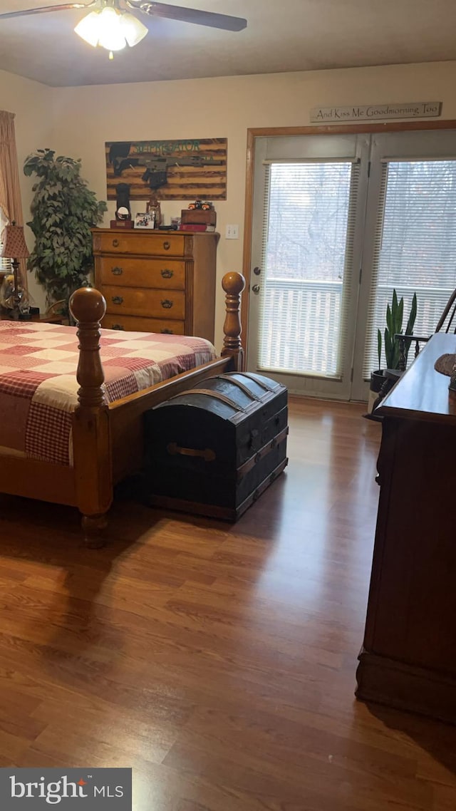 560 Frosty Hollow Rd, Fisher, WV 26818 - bedroom with wood finished floors, ceiling fan, and access to outside