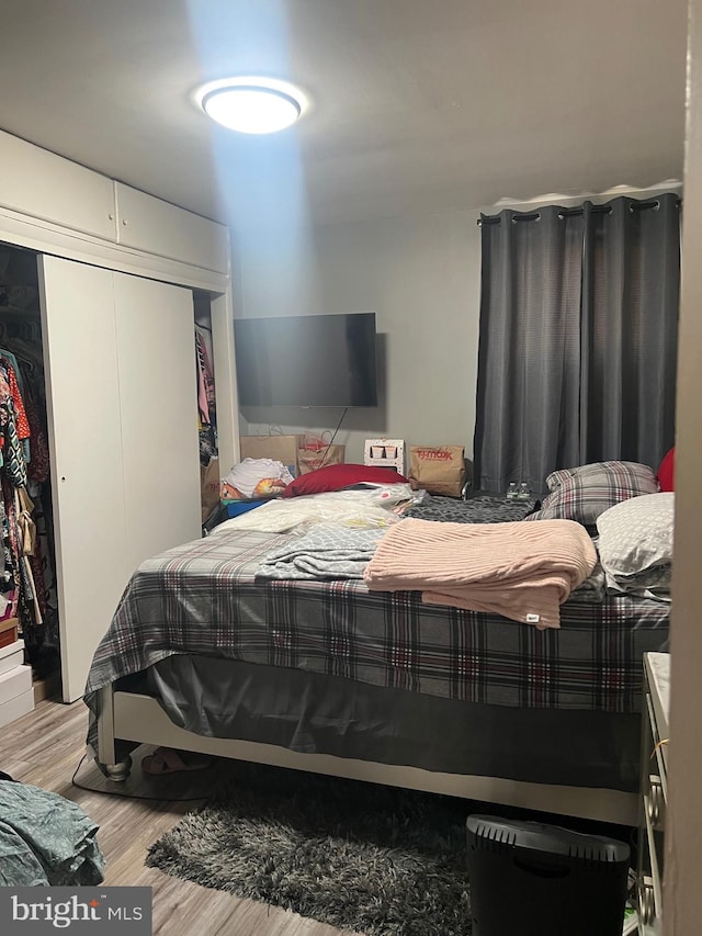 bedroom featuring a closet and light wood-type flooring