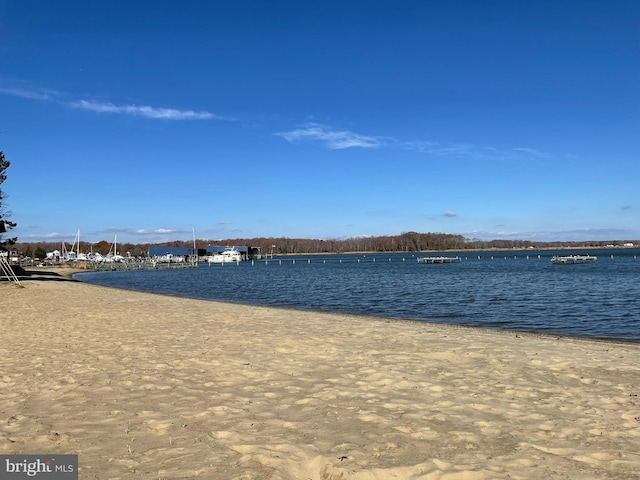 view of water feature with a view of the beach