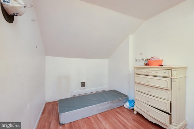 interior space with wood-type flooring and lofted ceiling