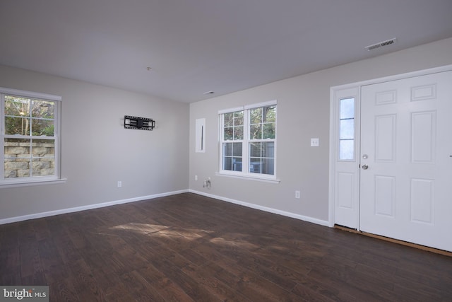 entryway with dark hardwood / wood-style floors and a healthy amount of sunlight