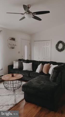 living room with hardwood / wood-style flooring