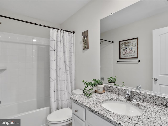 full bathroom with vanity, toilet, and shower / bath combo with shower curtain