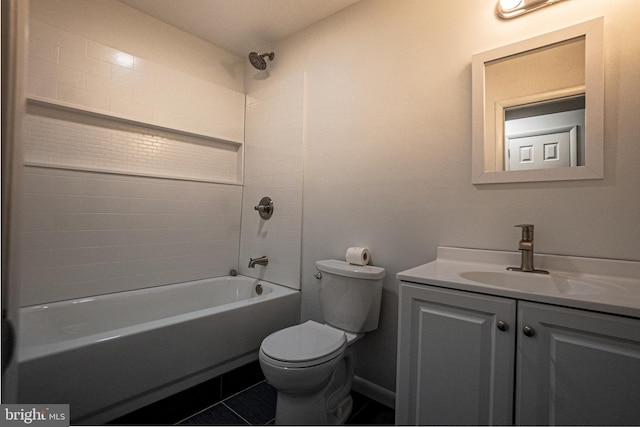 full bathroom with toilet, tile patterned flooring, bathtub / shower combination, and vanity