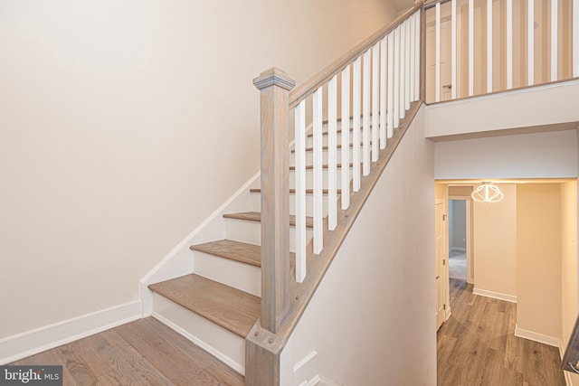 staircase with wood-type flooring