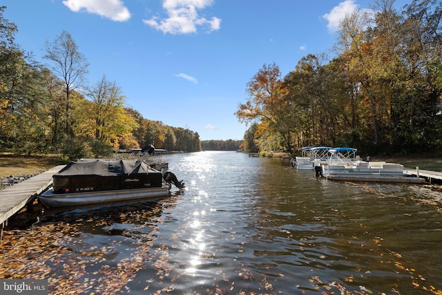 view of dock with a water view