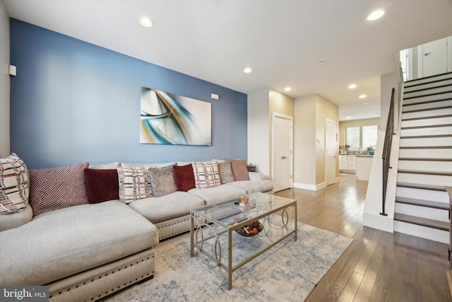 living room with hardwood / wood-style flooring