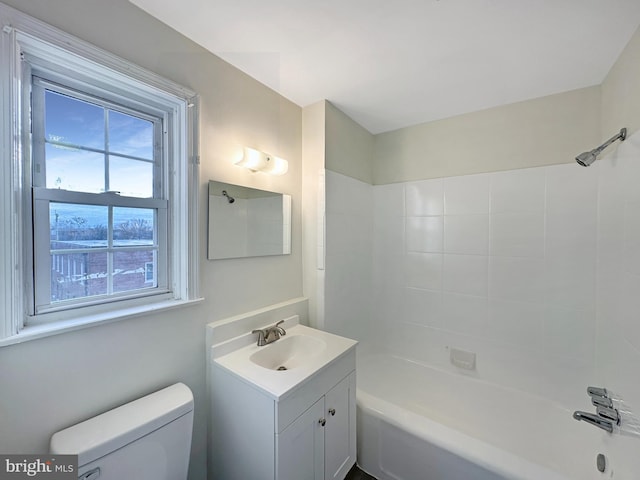 full bathroom featuring vanity, toilet, and bathing tub / shower combination