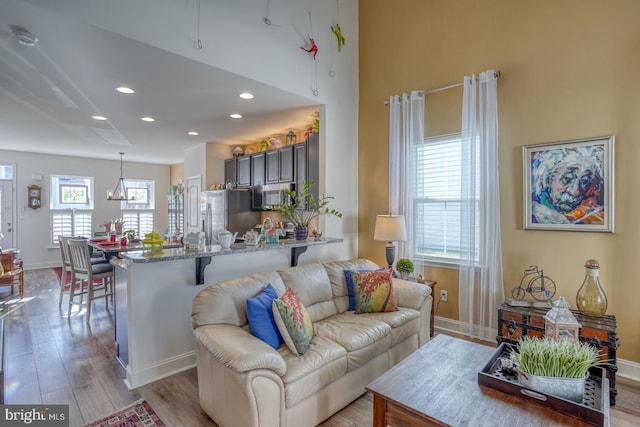 living room with plenty of natural light and light wood-type flooring