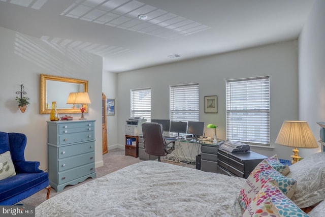 carpeted bedroom with multiple windows