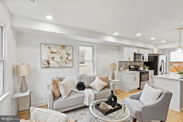 living room with light wood-type flooring