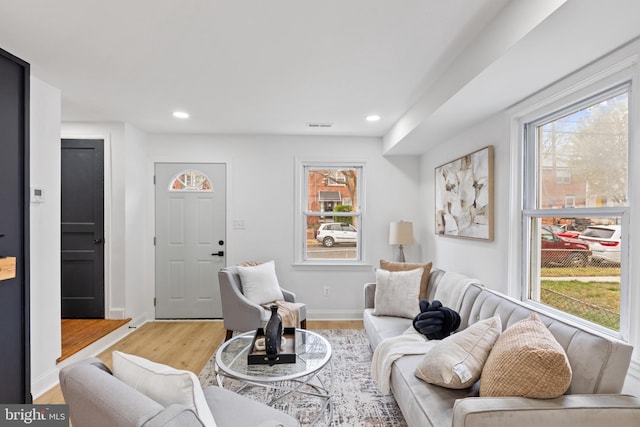 living room featuring light hardwood / wood-style flooring