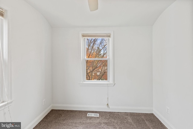 spare room featuring carpet and lofted ceiling