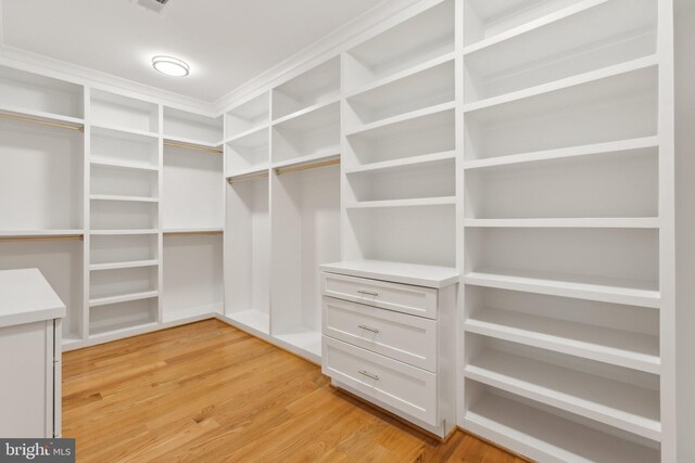 walk in closet featuring light hardwood / wood-style floors