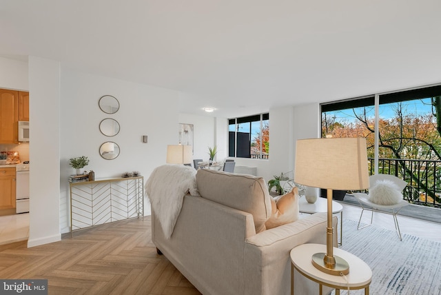 living room with light parquet flooring