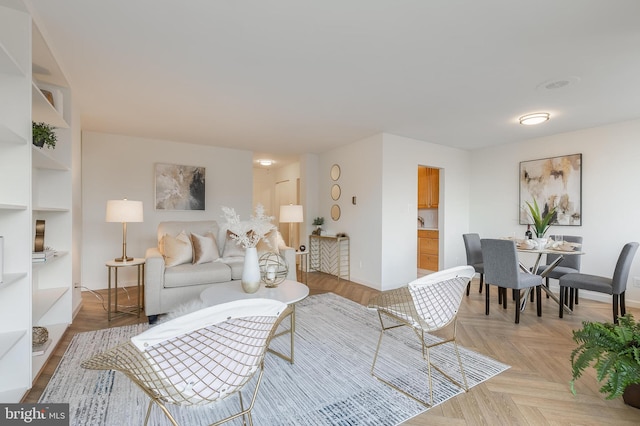 living room with light parquet flooring