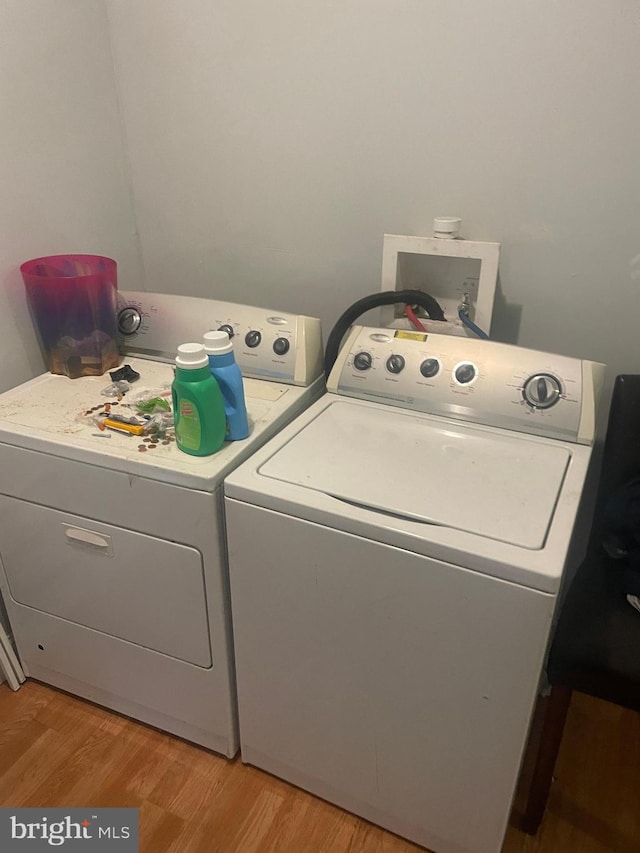 washroom featuring light wood-type flooring and separate washer and dryer