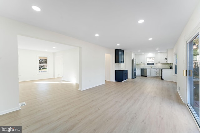 unfurnished living room with light hardwood / wood-style floors