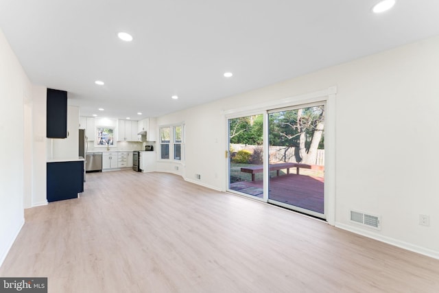 unfurnished living room with light hardwood / wood-style floors