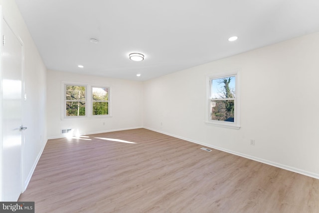 spare room featuring a healthy amount of sunlight and light wood-type flooring