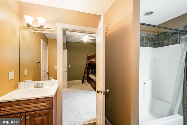 bathroom with vanity and ceiling fan