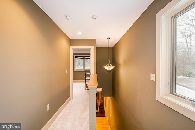 hallway featuring light carpet