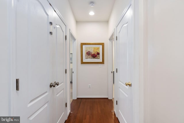 corridor featuring dark hardwood / wood-style flooring