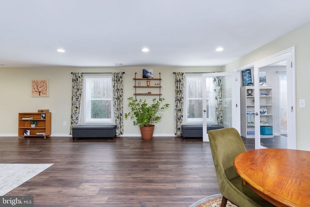 interior space with french doors and dark hardwood / wood-style flooring