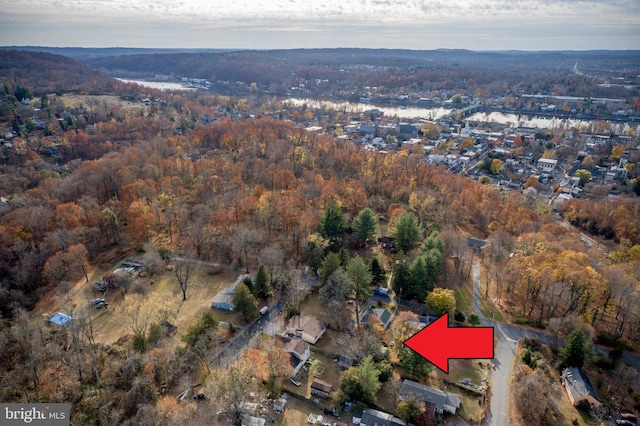 drone / aerial view with a forest view