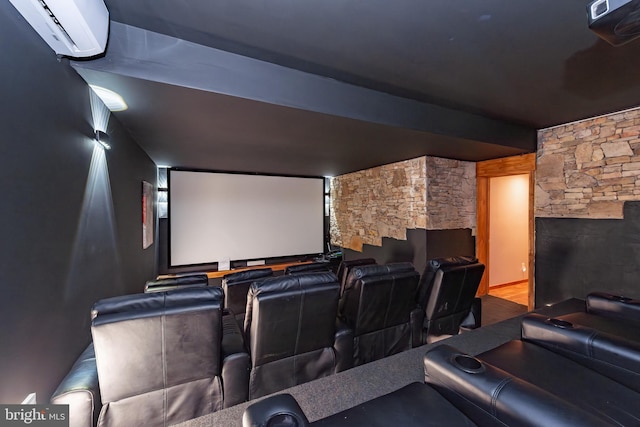 home theater room with a wall mounted air conditioner