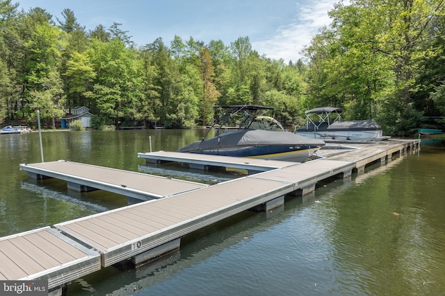 view of dock with a water view