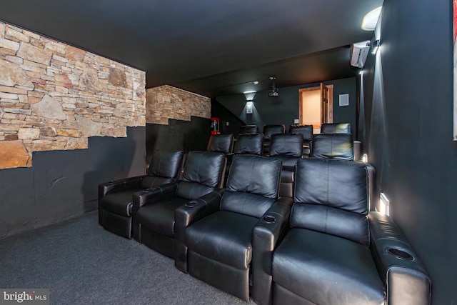 home theater featuring carpet flooring